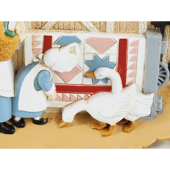 Burwood Amish Wall Deco Plaque 9" Buggy Farm Lady Geese 1995 Country Farm x2 - Picture 5 of 16